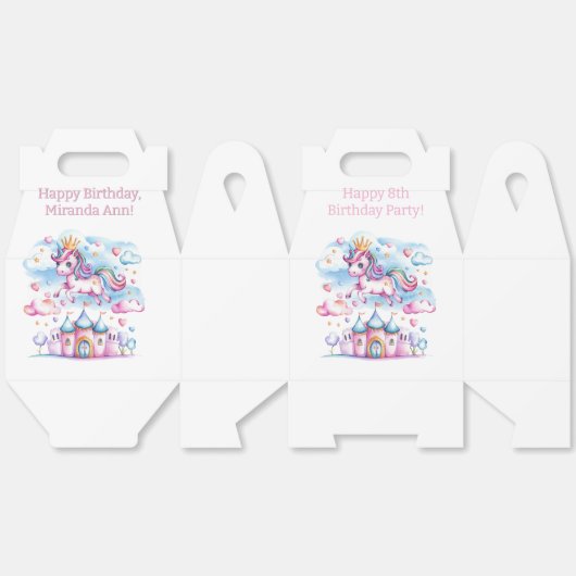 可愛いユニコーンマジカルキャッスルガールバースデーパーティー フェイバーボックス (見開き)
