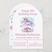 可愛いユニコーンマジカルキャッスルガールバースデーパーティー 招待状 (正面/裏面)