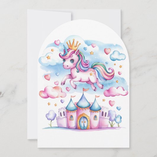 可愛いユニコーンマジカルキャッスルガールバースデーパーティー 招待状 (裏面)