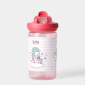 可愛いユニコーン幼児のパーソナライズ名の耐久性 ウォーターボトル (正面)