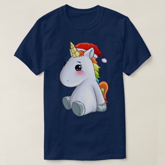 可愛いユニコーン座ってサンタスハットギフトアイディア Tシャツ (デザイン正面)