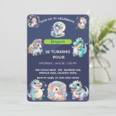 可愛いユニコーン恐竜の虹の友人誕生日子供 招待状 (スタンド正面)