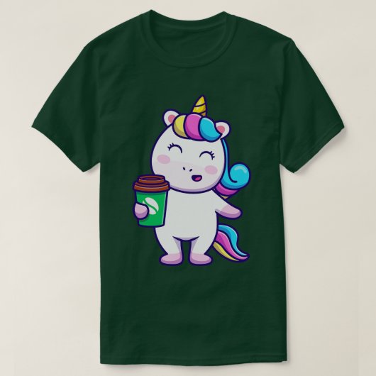 可愛いユニコーン持ちコーヒー Tシャツ (デザイン正面)