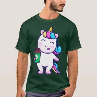 可愛いユニコーン持ちコーヒー Tシャツ