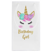可愛いユニコーン4歳の誕生日感謝してい女の子 スモールペーパーバッグ (裏面)