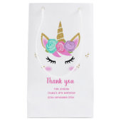 可愛いユニコーン4歳の誕生日感謝してい女の子 スモールペーパーバッグ (正面)