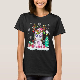 可愛いユニコーン クリスマス ガールズ レディース Xmas シカ クリス Tシャツ