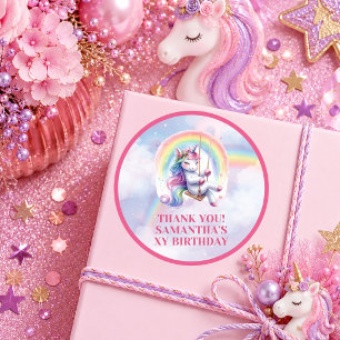 可愛いユニコーン ピンク パープル 女の子 誕生日 ステッカー