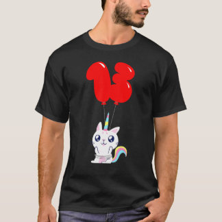 可愛いユニコーン+猫の13歳の誕生日キッズバルーン・パーティー Tシャツ