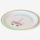 可愛いユニコーン,花と金ゴールドドットonパステルシェード ペーパープレート (アングル)