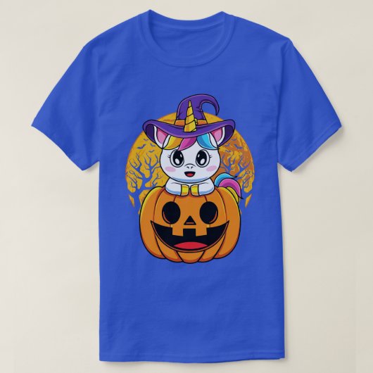 可愛いユニコーンWiTchy Oランタンパンプキンハロウィーン Tシャツ (デザイン正面)