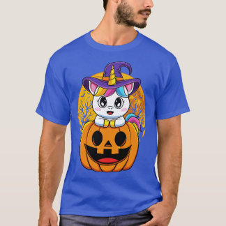 可愛いユニコーンWiTchy Oランタンパンプキンハロウィーン Tシャツ