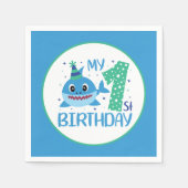 可愛いユニセックスベビーシャーク誕生日 スタンダードカクテルナプキン (正面)