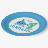 可愛いユニセックスベビーシャーク誕生日 ペーパープレート (アングル)