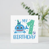 可愛いユニセックスベビーシャーク誕生日 招待状 (スタンド正面)