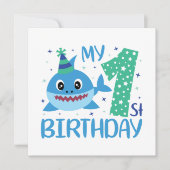 可愛いユニセックスベビーシャーク誕生日 招待状 (正面)