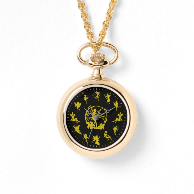 可愛いユニーク妖精金ゴールドシルエットをテーマにした 腕時計 (正面)