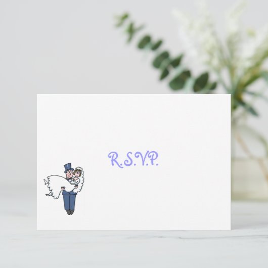 可愛いユーモアのある新郎新婦の漫画RSVPカード 出欠カード (スタンド正面)