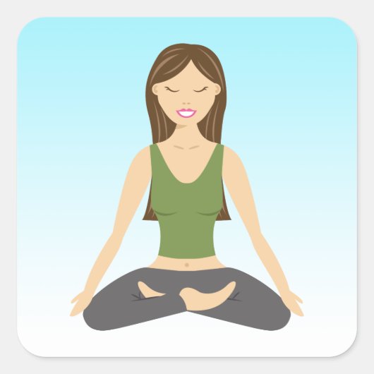 可愛いヨガガガールズインロータスポーズイラストレーション スクエアシール (正面)