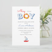 可愛いヨットと「Ahoy It's a Boy」ボーイベイビーシャワー 招待状 (スタンド正面)