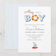 可愛いヨットと「Ahoy It's a Boy」ボーイベイビーシャワー