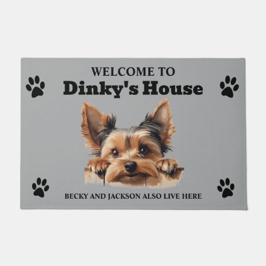 可愛いヨークシャーのテリア犬の写真 ドアマット (正面)