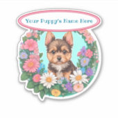 可愛いヨークシャーの花のカスタム枠 シール (正面)