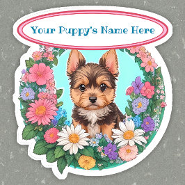 可愛いヨークシャーの花のカスタム枠 シール