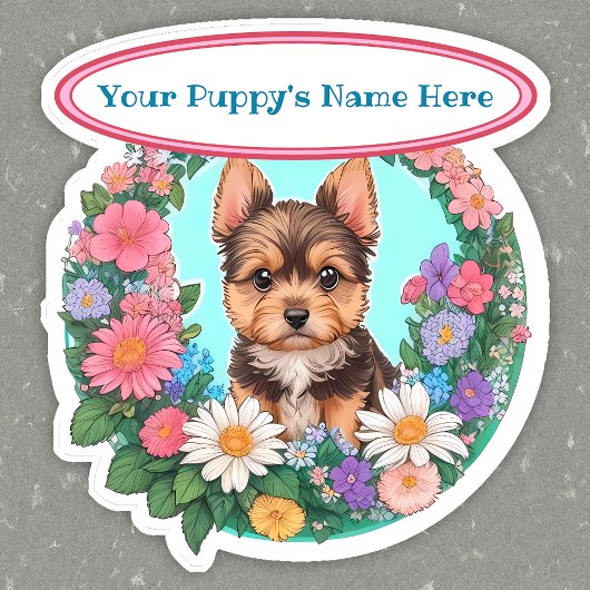 可愛いヨークシャーの花のカスタム枠 シール