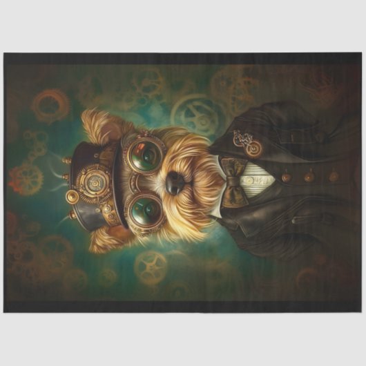 可愛いヨークシャーテリアゴーグルとハットグリーンF7デコペ 薄葉紙 (正面)