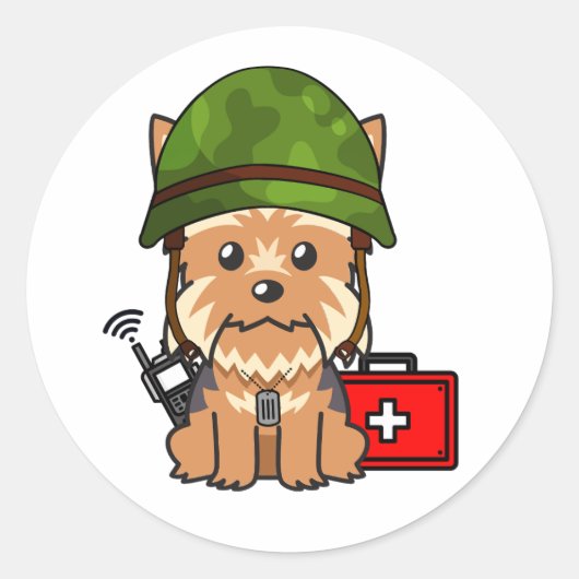 可愛いヨークシャーテリア犬の軍用ヘルメット ラウンドシール (正面)