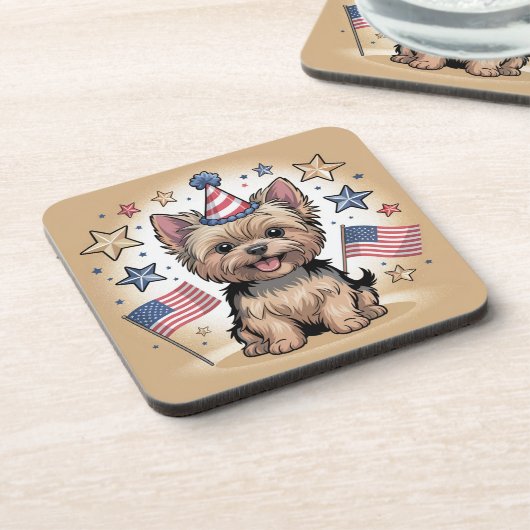 可愛いヨークシャーテリア祝の独立記念日 コースター (左側)