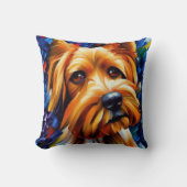 可愛いヨークシャー絵画テリア犬のポスター クッション (正面)
