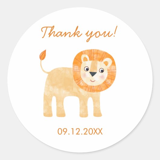 可愛いライオンありがとうデート ラウンドシール (正面)
