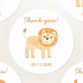 可愛いライオンありがとうデート ラウンドシール