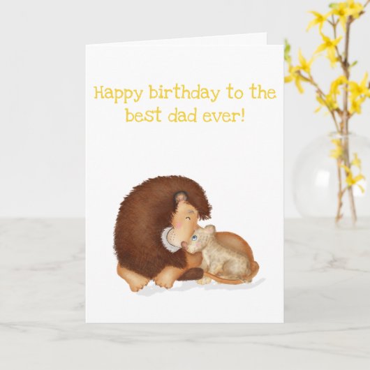 可愛いライオンと可愛い最高のパパの永遠の誕生日カード カード (黄色い花)