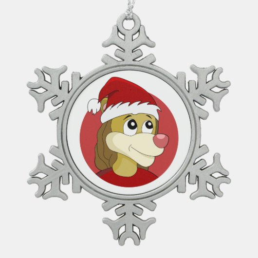 可愛いライオンのクリスマスアニメ スノーフレークピューターオーナメント (正面)