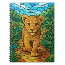 可愛いライオンの可愛い歩く、ステンドグラスのデジタルアート