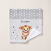 可愛いライオンの名前を追加水玉模様星灰色 ウォッシュタオル (ウォッシュタオル)
