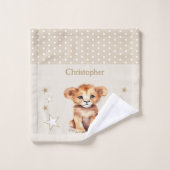 可愛いライオンの名前を追加水玉模様星茶色 ウォッシュタオル (ウォッシュタオル)