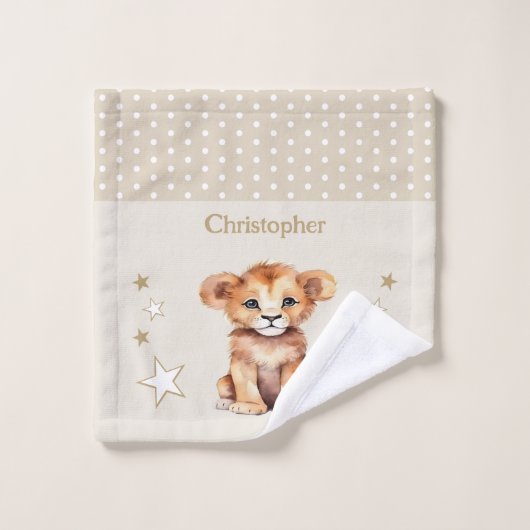 可愛いライオンの名前を追加水玉模様星茶色 ウォッシュタオル (ウォッシュタオル)
