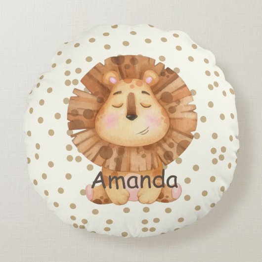 可愛いライオンの水玉模様の子供部屋 ラウンドクッション (正面)