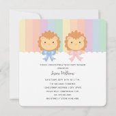 可愛いライオンカブスツイン男の赤ちゃんとガールベイビーシャワー 招待状 (正面)