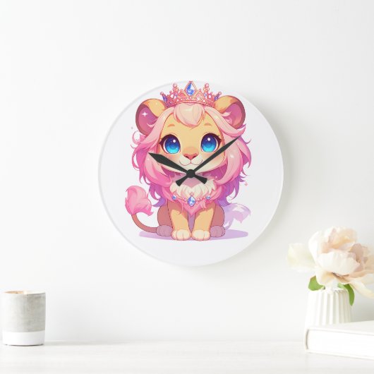 可愛いライオンキング [商品] かわいい王冠 動物 ギフト ラージ壁時計 (ホーム)