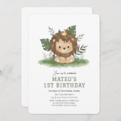 可愛いライオンサファリ動物の誕生日の招待状 招待状 (正面/裏面)