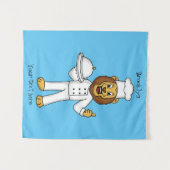 可愛いライオンシェフ漫画イラストレーション タペストリー (正面(横))