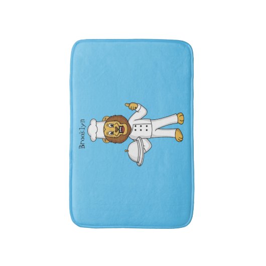 可愛いライオンシェフ漫画イラストレーション バスマット (正面縦)