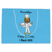 可愛いライオンシェフ漫画イラストレーション ラージペーパーバッグ (裏面)