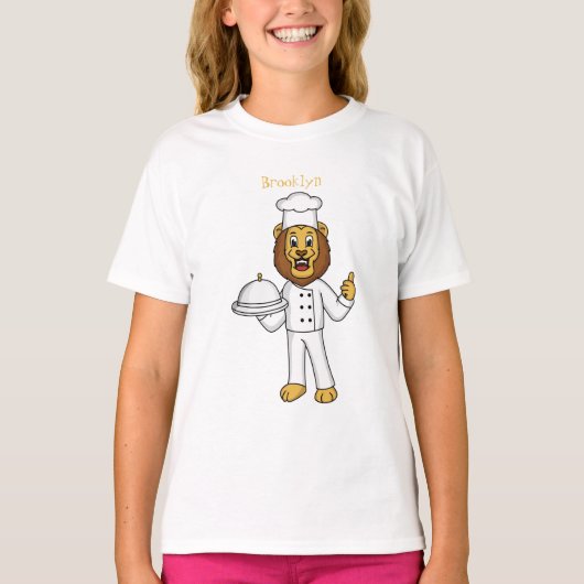 可愛いライオンシェフ漫画イラストレーション Tシャツ (正面)