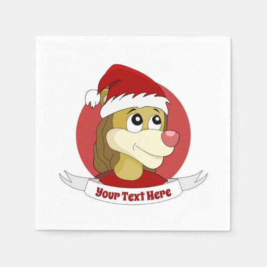 可愛いライオンナプキンのクリスマスアニメ スタンダードカクテルナプキン (正面)
